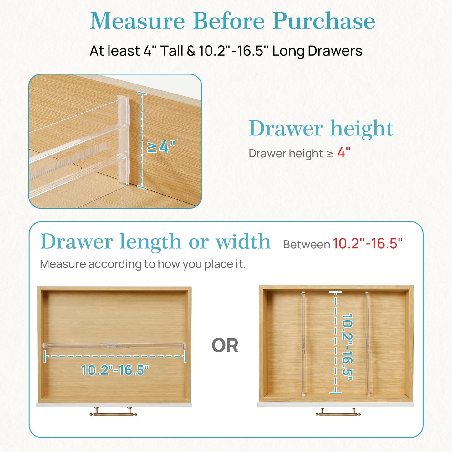 Vtopmart 12 Pack Drawer Dividers for Clothes, 4" High 10.2"-16.5" Adjustable Expandable Dresser Drawer Organizer, Clear Plastic Separators for Dresser, Baby Clothing, Underwear, Cosmetic, Toiletries