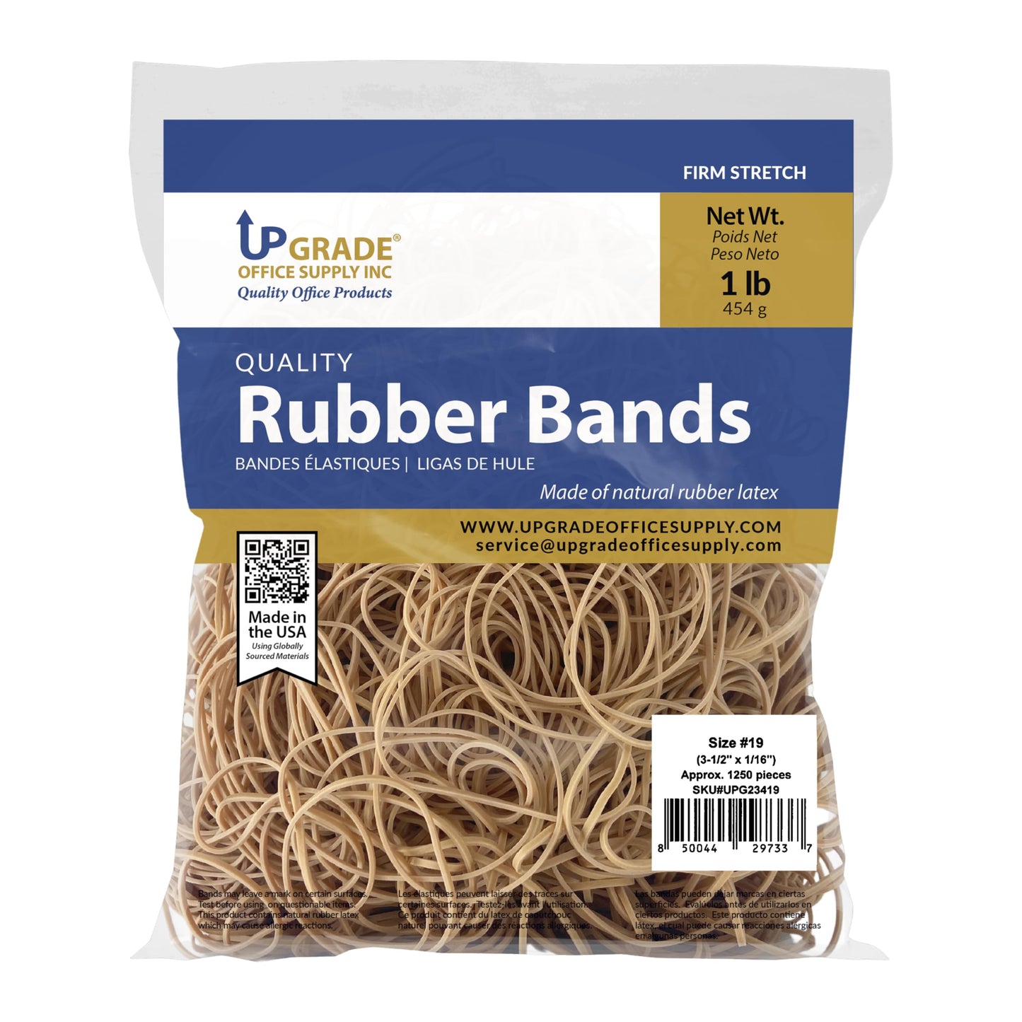 Upgrade Office Supply UPG23419 Rubber Bands, Size #19 (3-1/2 in x 1/16 in), 1,250 Bands, 1 lb, USA