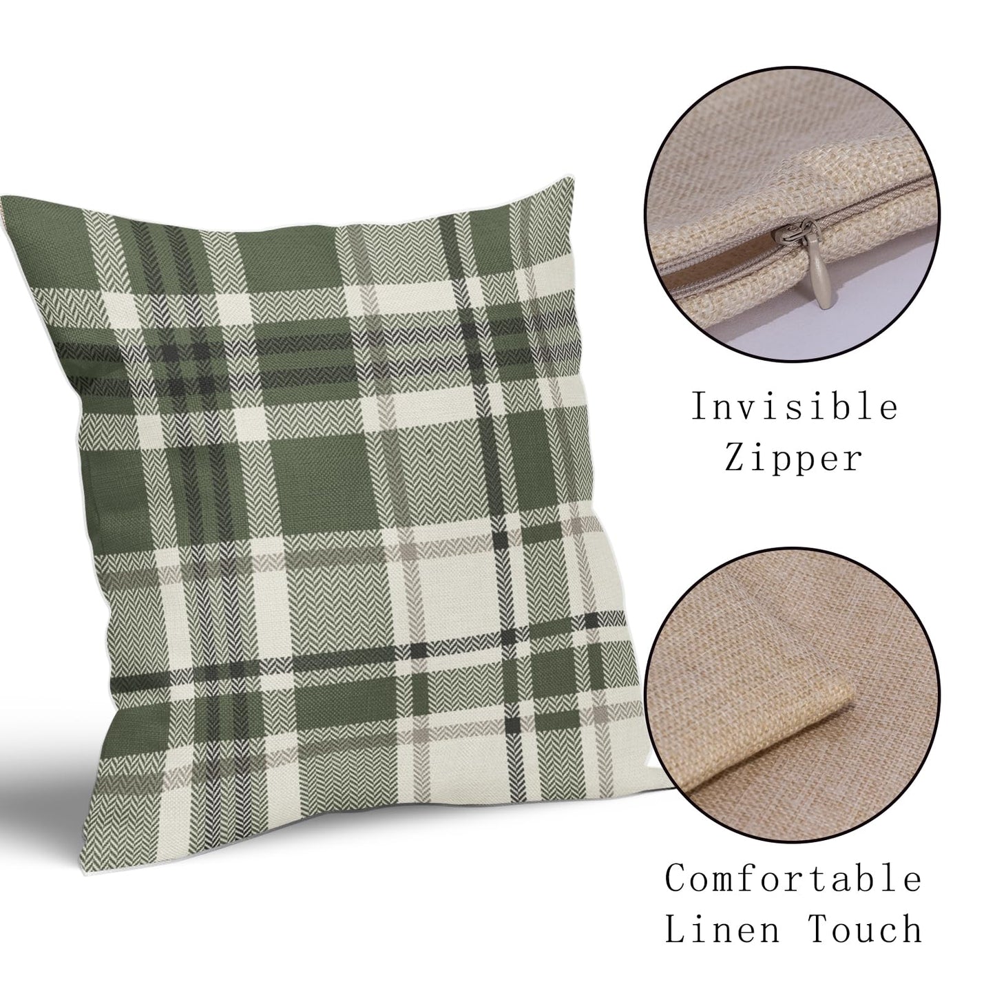 Sage Green Plaid Pillow Covers 18x18 Set of 2 Spring Buffalo Checkered Decorative Tartan Pillowcases Christmas Holiday Seasonal Outdoor Rustic Farmhouse Throw Cushion Case Decor for Couch Sofa Bed