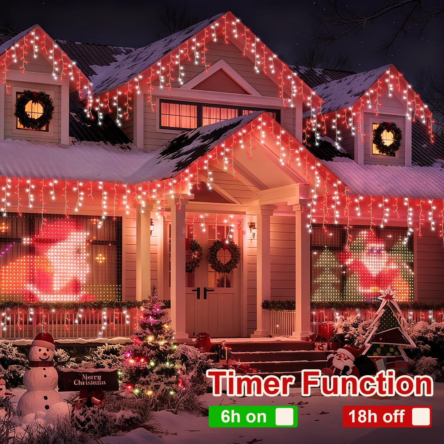 YEGUO 33ft 400 LED Red and White Icicle Lights Outdoor Waterproof, 80 Drops Icicle String Lights Connectable, 8 Modes Icicle Christmas Lights with Memory