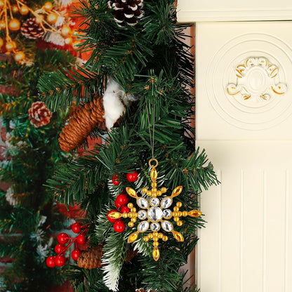 4 pcs Gold Sparkling Snowflake Christmas Ornaments-Large Christmas Tree Decoration- Hanging Reinstone Christmas Snowflake Ornaments for Christmas Tree Winter Supplies (4, Gold)