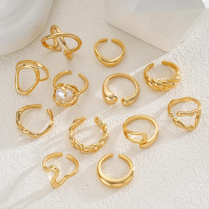 FAXHION 12PCS Gold Stackable Rings Set for Women, 18K Gold Plated Open Stacking Knuckle Ring, Adjustable Chunky Signet Band Statement Ring for Gift