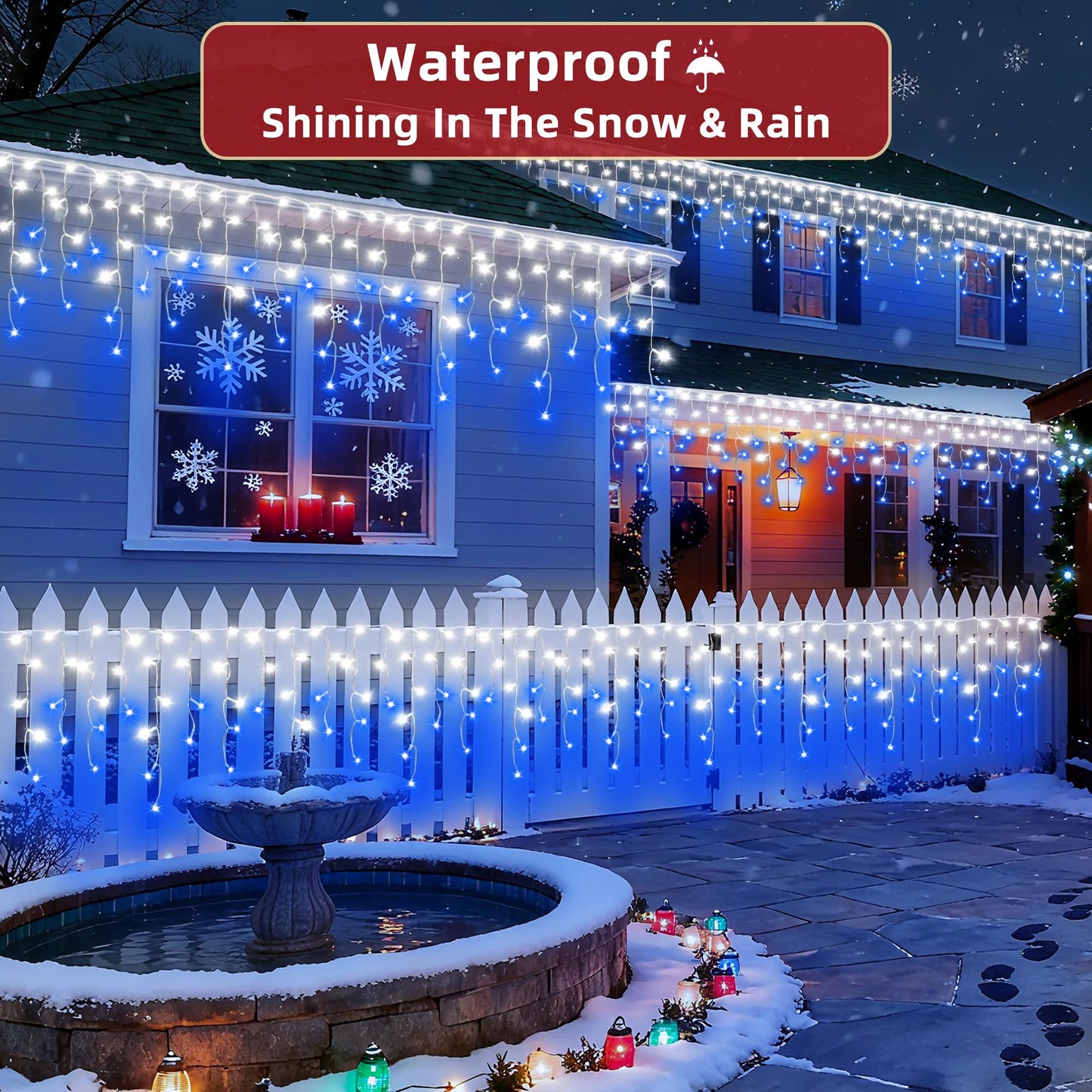 1332 LED 132ft Christmas Lights with 296 Drops, 12 Lighting Modes Blue & White Christmas Decoration Twinkling Lights Dimmable, Timer Outdoor Waterproof Fairy Lights for Indoor Garden House Eaves Roof