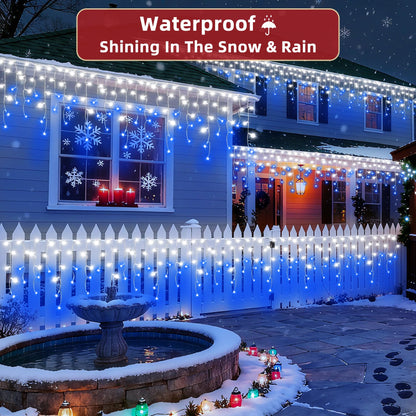 810 LED Christmas Lights Outdoor 82FT with 180 Drops, Christmas Decorations Hanging Lights 12 Modes, Dimmable Outsite Fairy String Lights for Wedding Party Holiday Winter Wonderland Decor Blue & White