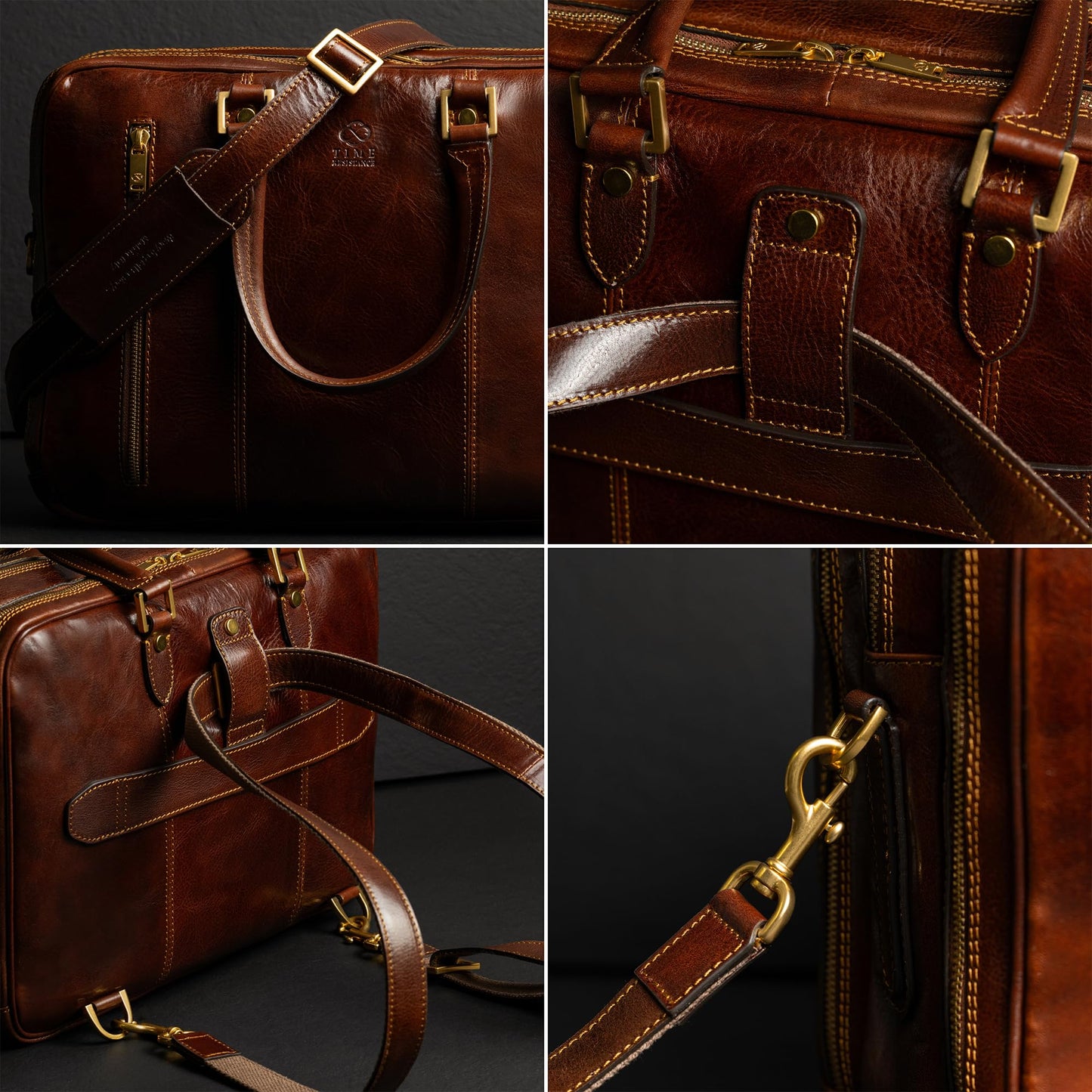Time Resistance Leather Laptop Briefcase - Full Grain Leather Computer Bag for Men and Women (Brown)