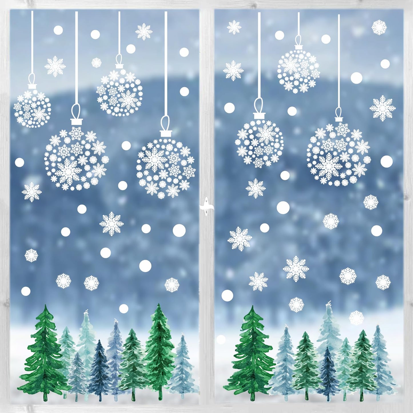 Christmas Tree Wall Decals Winter Snow Pine Tree Wall Stickers Christmas Snowflakes Window Cling Decals Xmas Pine Tree Wall Stickers Removable Christmas Window Stickers Holiday Decoration