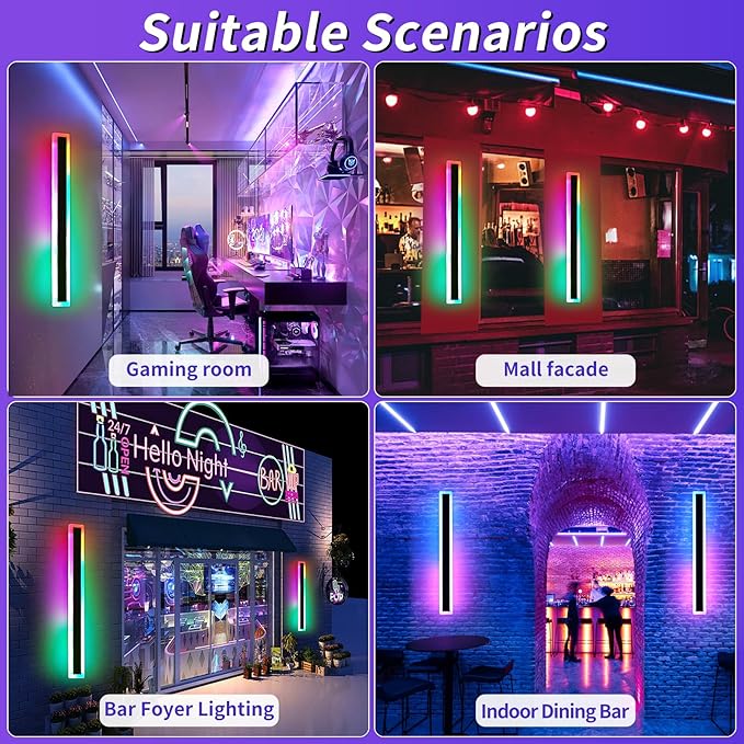 Mikeru Modern Outdoor Light Fixture, 23.6inch Modern RGB Outdoor Wall Light 10%-100% Dimmable with Memory Function Long Outdoor Porch Lights Featuring Multiple Modes and 12 Colors for Patio Entryway
