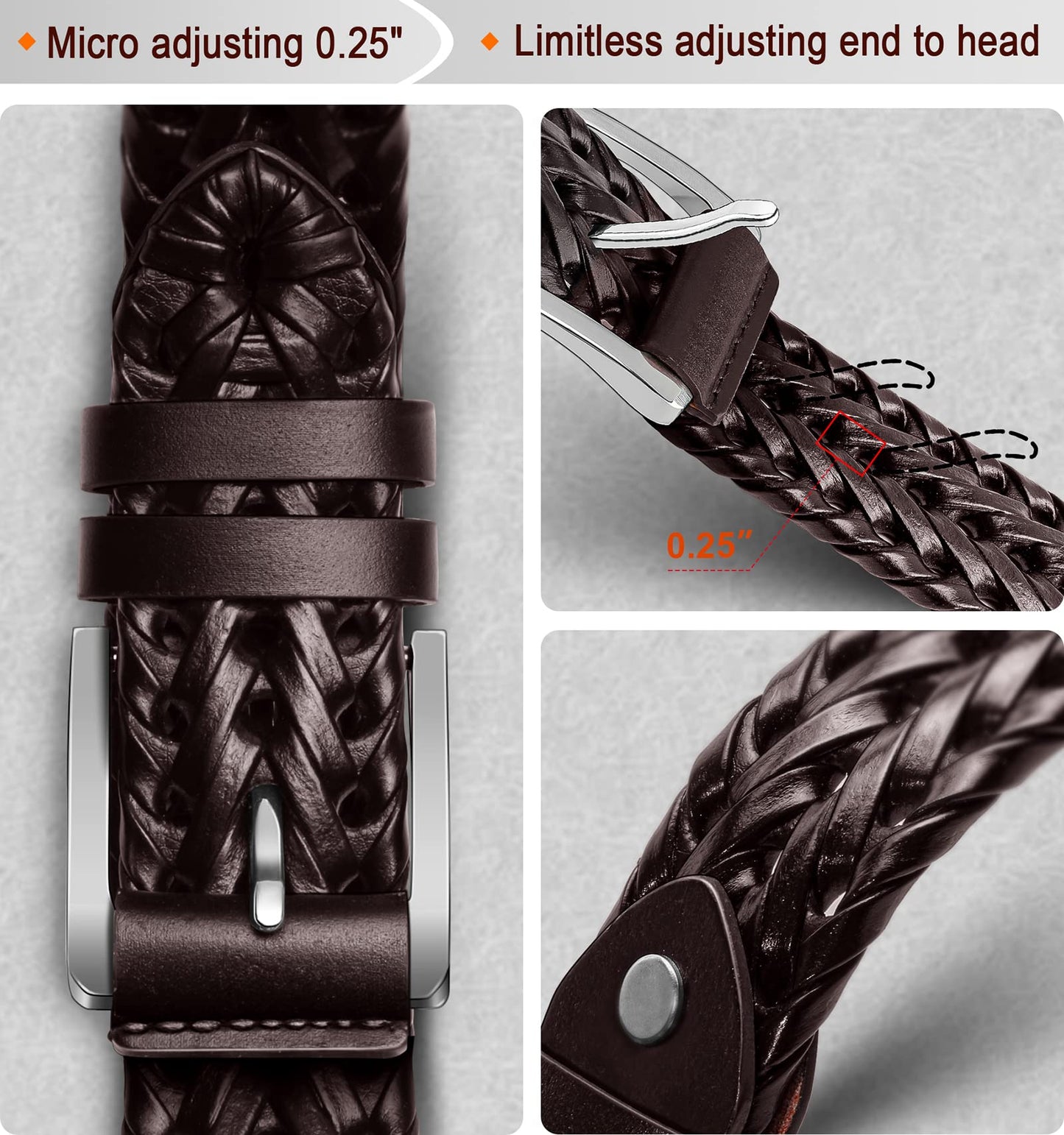 KEMISANT Mens belt 2 Pack, Woven Braided Leather Belt for Men Causal Golf Pants Polo Shirts Matching