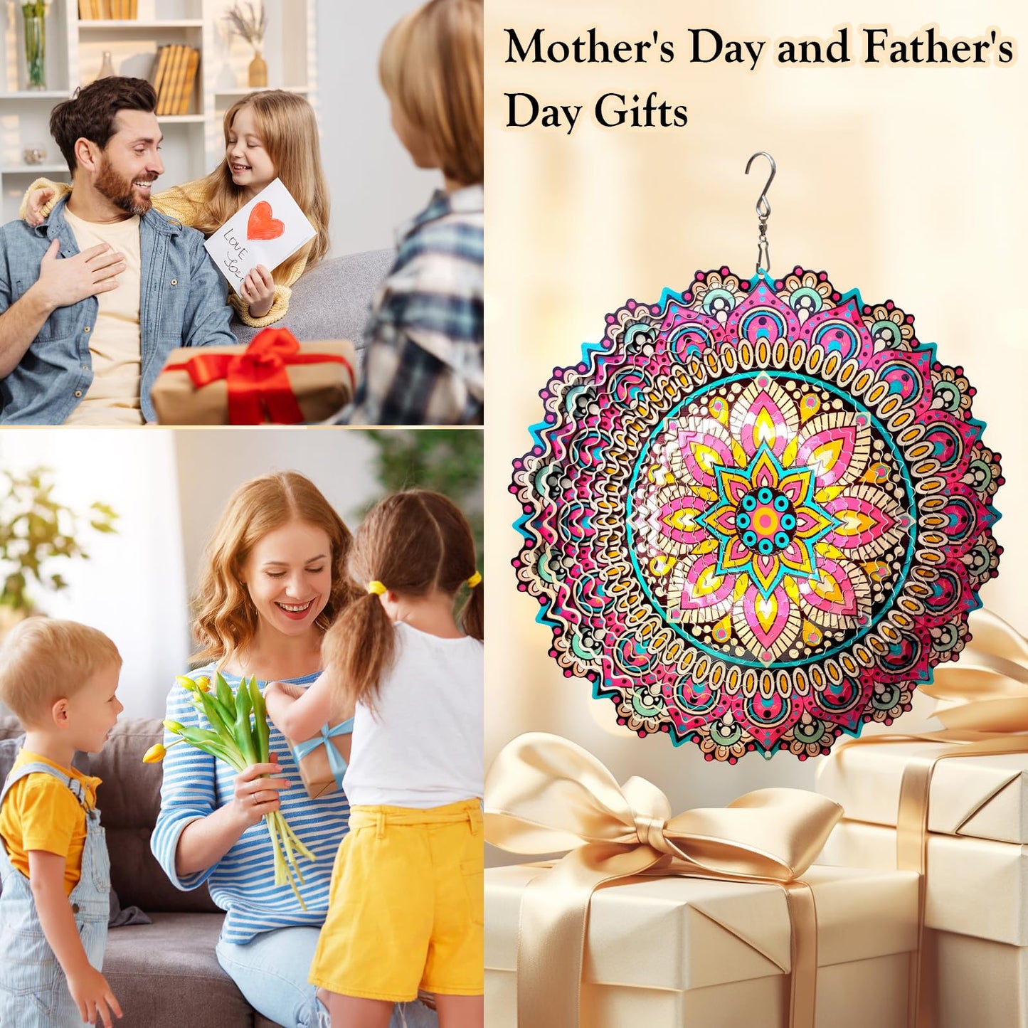 Eiryhope Mandala Blossom Wind Spinner - Metal Wind Spinners | 12inch 3D Kinetic Laser Cut Hanging Wind Sculpture & Wind Catcher | Outdoor Decor for Garden, Patio, Yard Art