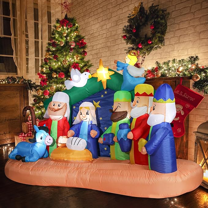Christmas Inflatables Outdoor Decoration Nativity Scene Inflatable Christmas Blow Up Yard Decorations Nativity Sets with LED Lights Outdoor Indoor Holiday Party Lawn Yard Decor