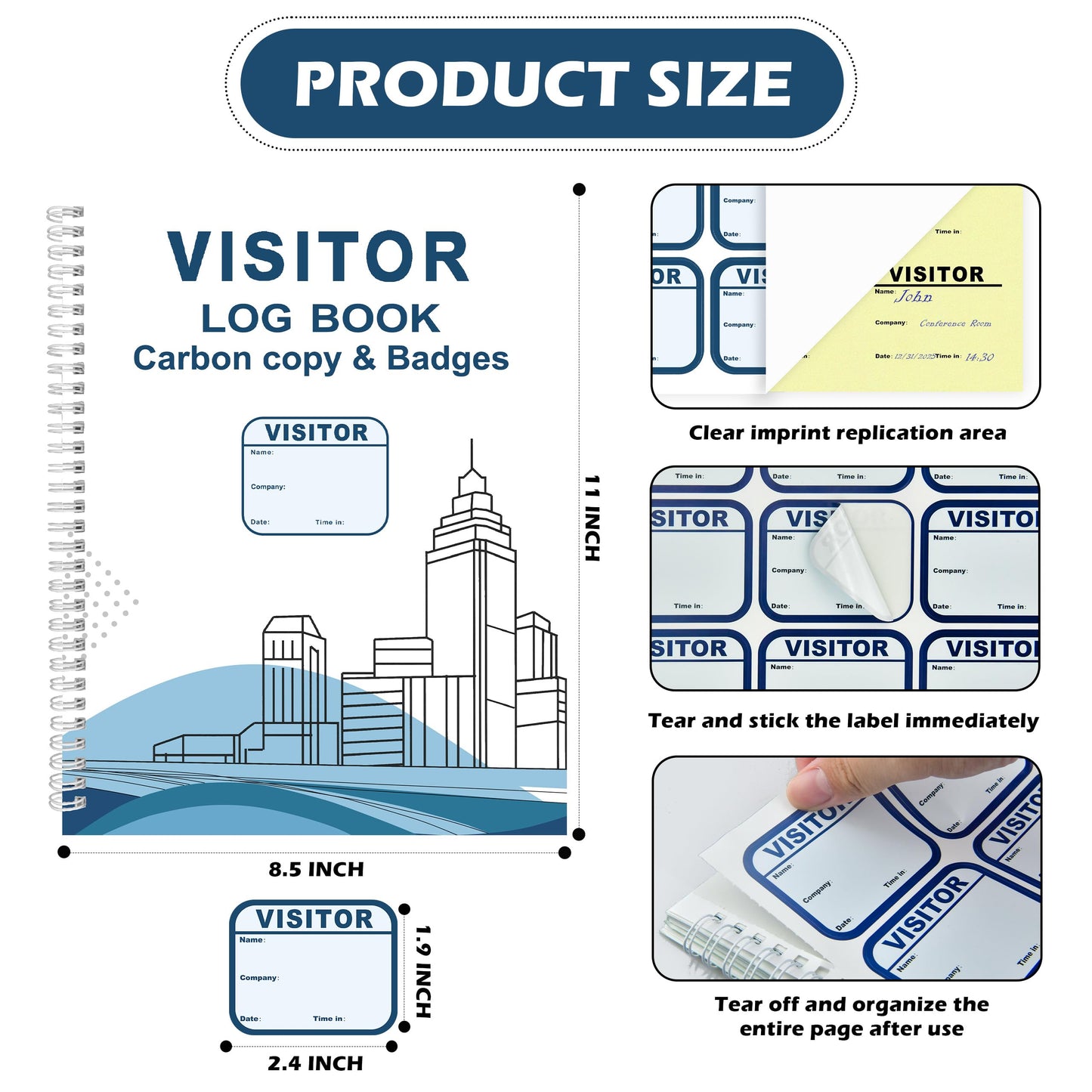 2 Pack of Visitor Badges Log with Carbon Copy Protecting Privacy Pages Visitor Stickers 8.5x11 Inch Visitor Log Book School Church Business Pass Guest Register Book - 450 Badges 60 Memo Pages (2)