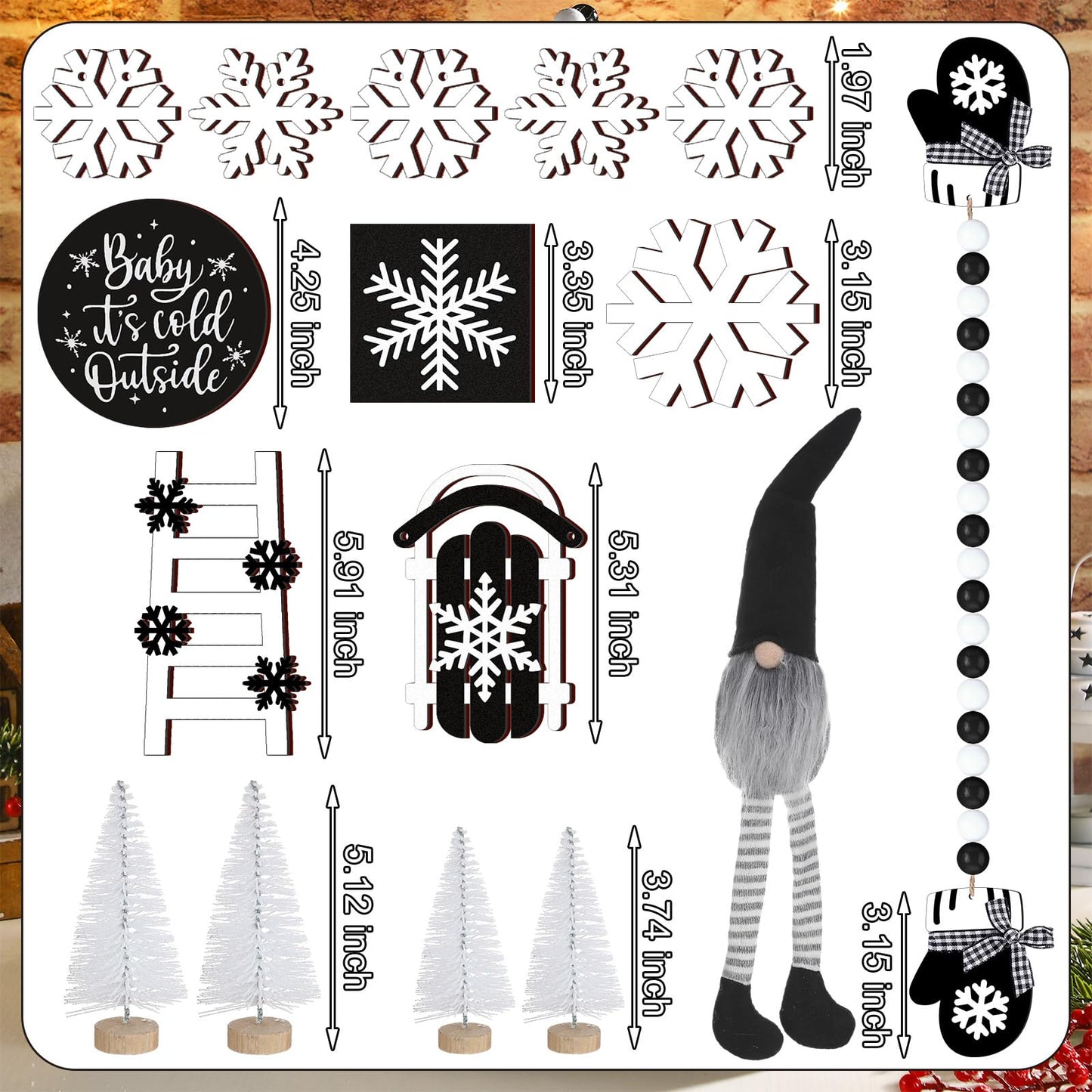GlikCeil 19 Pcs Winter Tiered Tray Decor Snowflakes Wood Rustic Decoration Tiered Sign Table Centerpieces Without Tray for Tabletop Shelf Winter Xmas Home Party Gifts(Gnome)