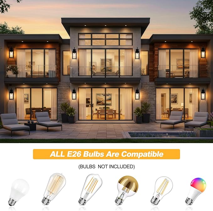 19" Dusk to Dawn Outdoor Lighting 2 Pack, Large Outdoor Wall Lights Dusk to Dawn, Black Sensor Porch Lights Exterior Lighting Fixtures Wall Mount for House Garage -with Gold Trim
