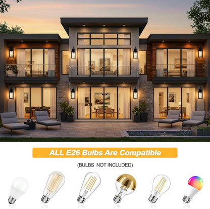 19" Dusk to Dawn Outdoor Lighting 2 Pack, Large Outdoor Wall Lights Dusk to Dawn, Black Sensor Porch Lights Exterior Lighting Fixtures Wall Mount for House Garage -with Gold Trim