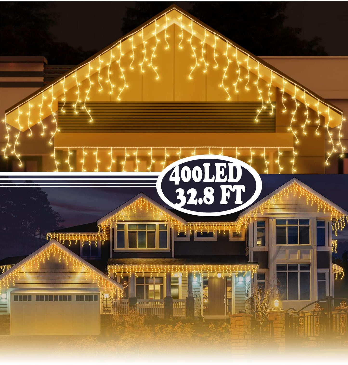 BLOFUN LED Lamps Outdoor Icicle Lights, 32.8 ft 400 LED - 8 Modes Curtain String Lights for Indoor/Outdoor, Wedding, Party, Holiday