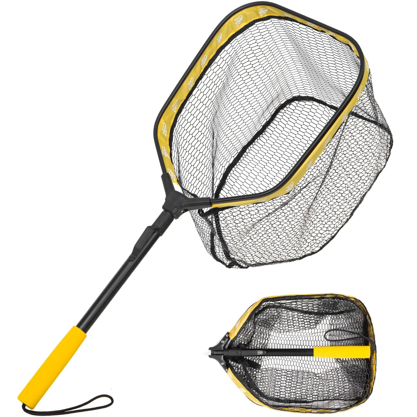 Floating Fishing Net, Collapsible Landing Net, Fish Net with Rubber Coated Polyethylene Netting for Bass, Trout, Fly Fishing, Kayak & Boat Fishing