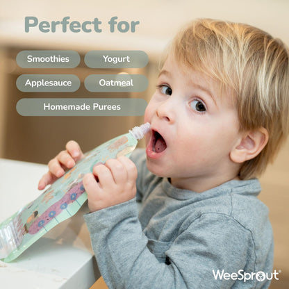 WeeSprout Double Zipper Reusable Food Pouches, Perfect for Babies & Toddlers, Freezer & Dishwasher Safe (Animals, 6 Piece Assortment)