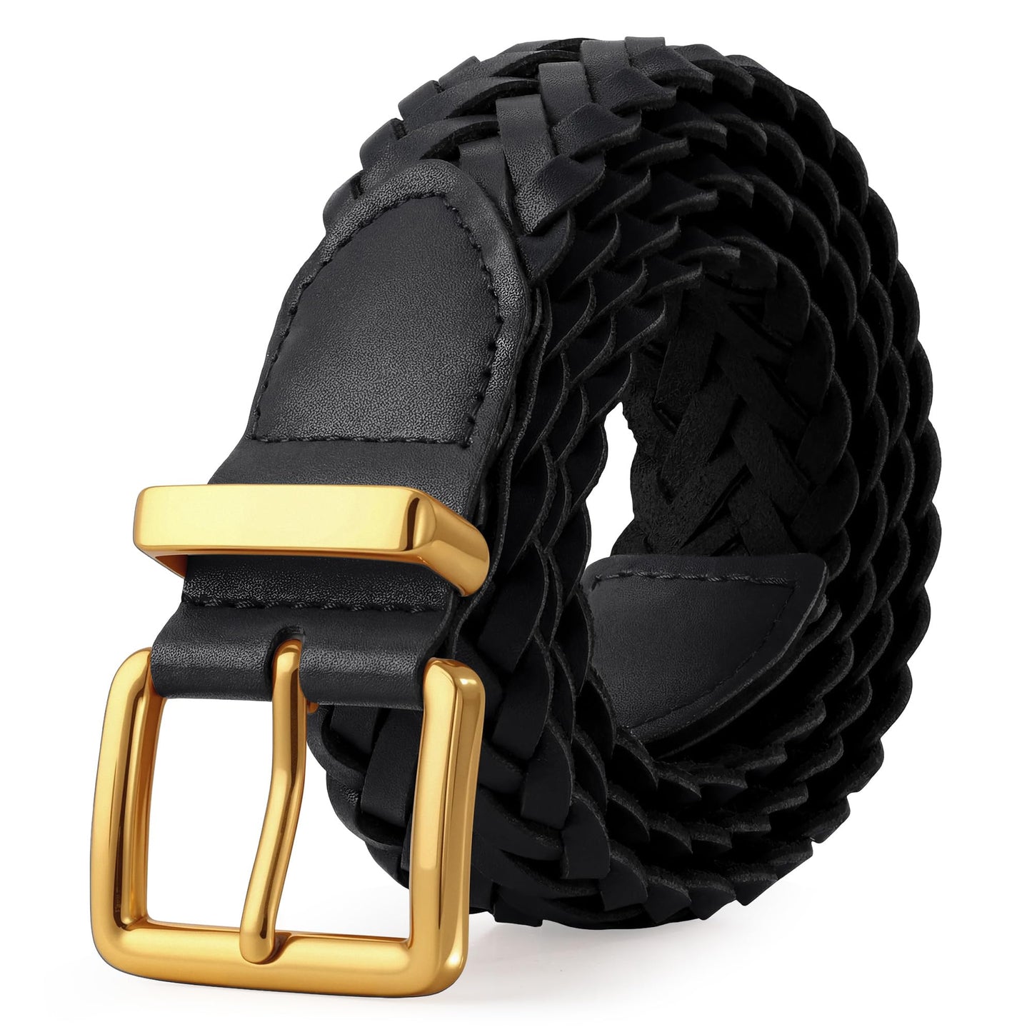 TRIWORKS Women's Braided Woven Leather Belt with Gold Buckle Belts for Women Versatile for Jeans Pants Dress