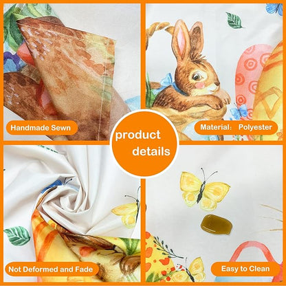 Easter Bunny Tablecloth 54"x108" Rectangle Vintage Easter Floral Butterflies Flower Leaf Egg Rabbit Fabric Table Cover for Happy Easter Spring Holiday Birthday Wedding Outdoor Picnic Party Supplies