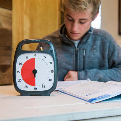 TIME TIMER PLUS 60 Minute Desk Visual Timer - Countdown Timer with Portable Handle for Classroom, Office, Homeschooling, Study Tool with Silent Operation (Charcoal)