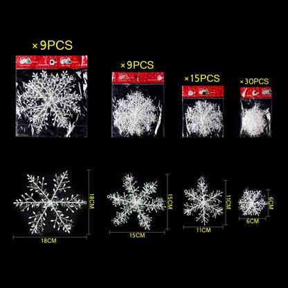 BTNOW 63 Pieces 4 Sizes White Christmas Snowflake Decorations Snowflake Ornaments Garland, 8 Meters White Strings and 60 Pieces Round Double Side Tape for Home Christmas Holiday Party Decorations