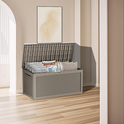 320 Gallon Waterproof Large Resin Deck Box Indoor/Outdoor Lockable Storage Container and Seating for Garden, Pool, and Patio (320 Gallon, Grey)