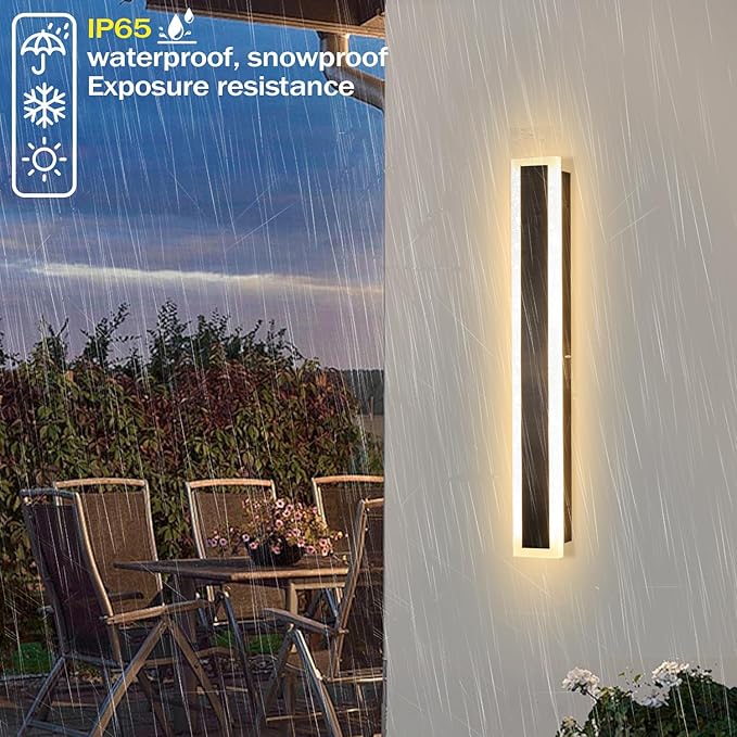 24 Inch Black Outdoor Wall Light Modern LED Exterior Wall Sconce, Long LED Linear Exterior Lights 3000K for Garage Doorway Patio Stairway