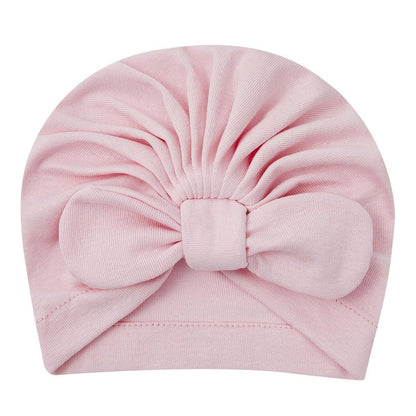 Century Star Baby Girl Beanie Hats Bow Knot Baby Bonnet Infant Toddler Hospital Hat Newborn Cotton Head Wrap Beanie Cap 2Pcs Pink&Beige One Size