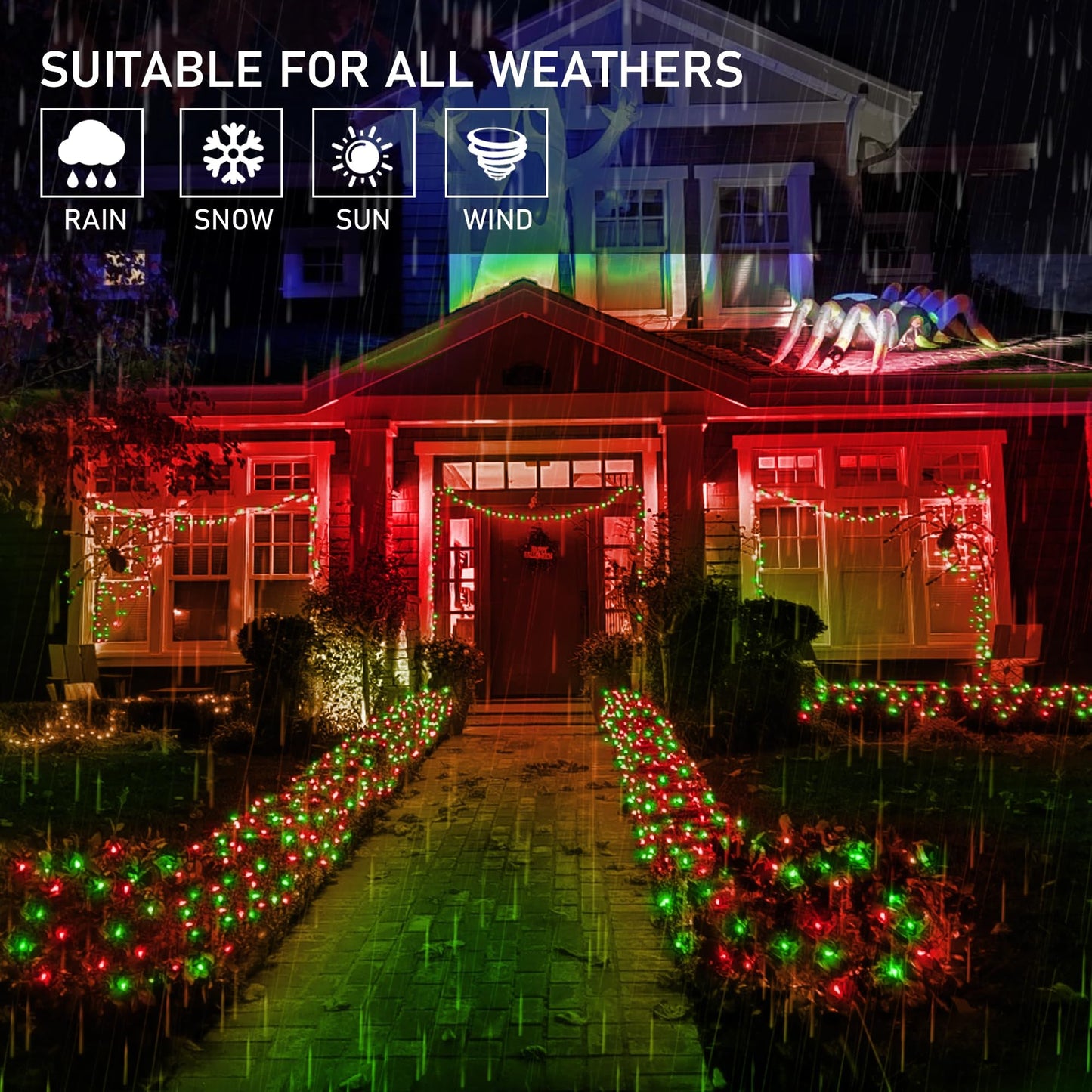 198 LED Christmas Net Lights Plug in, 9.8 FT x 6.6 FT Red Green Waterproof Net Lights Outdoor, 8 Twinkle Modes Mesh Fairy Light for Xmas Tree Bush Garden Ceiling Holiday Decoration