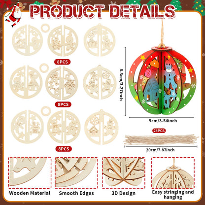 Chunful 72 Pcs DIY Wooden Crafts to Paint Winter Gingerbread Ornaments 3D Unfinished Wood Cutouts Blank Hollow Wood Slice for Craft Projects, Party, Holiday Cookie Decorations