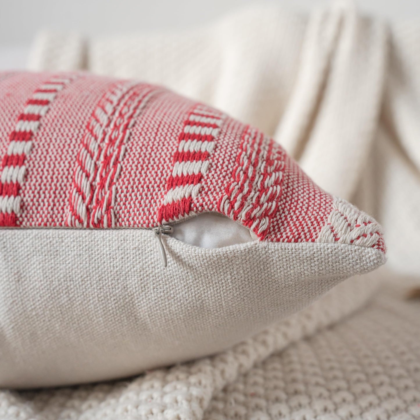 Cethom Christmas Pillow Covers 18x18 Inch Set of 2, Farmhouse Boho Christmas Decoration Couch Pillow Cases, Red Accent Pillows of Bed, Sofa Bedroom Living Room Home Decor Cushion Cover