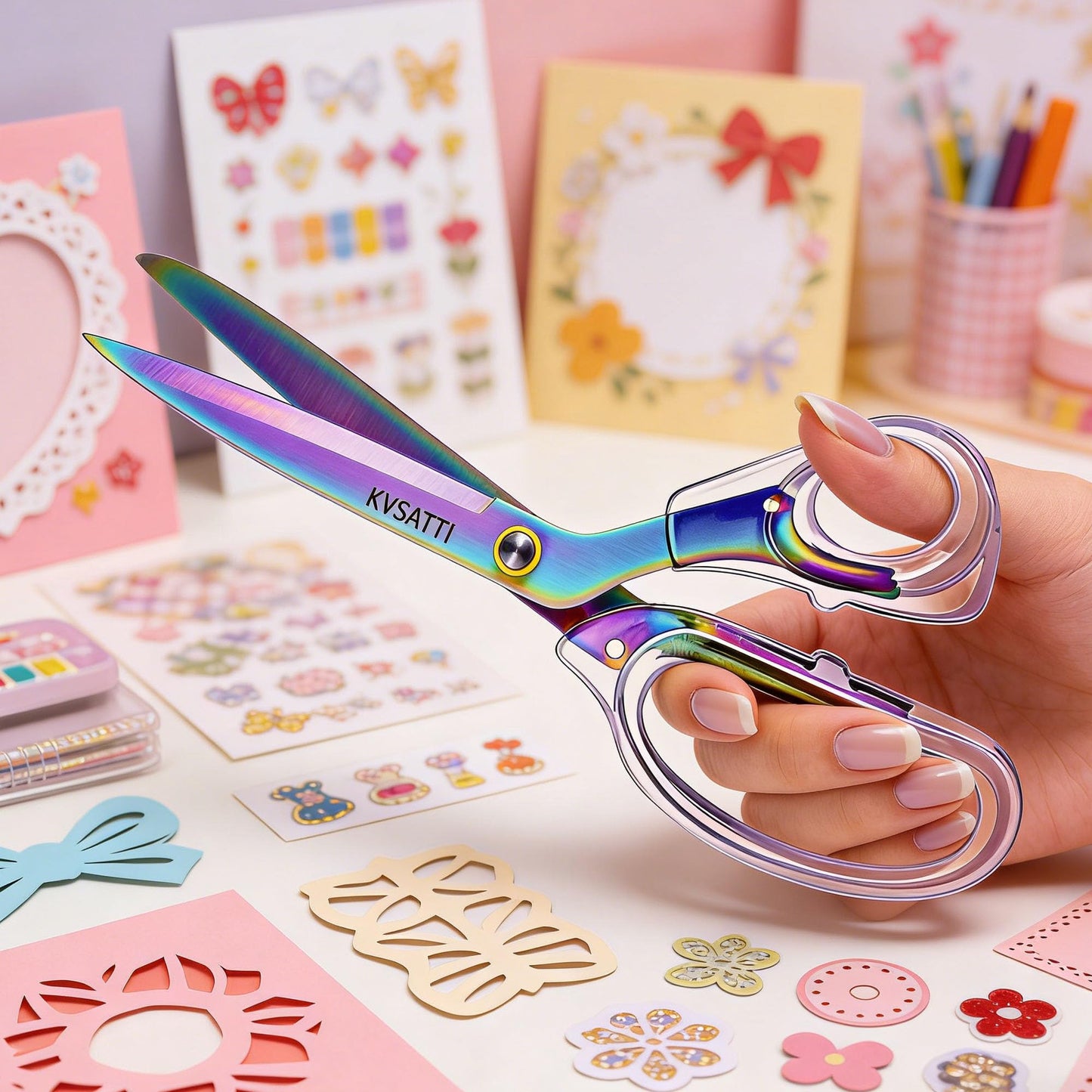 9"Office Scissors for Desk,Craft Scissors,Sharp Titanium Coated Stainless Steel Blades, for Art School Supplies and Daily Family Use/Colour