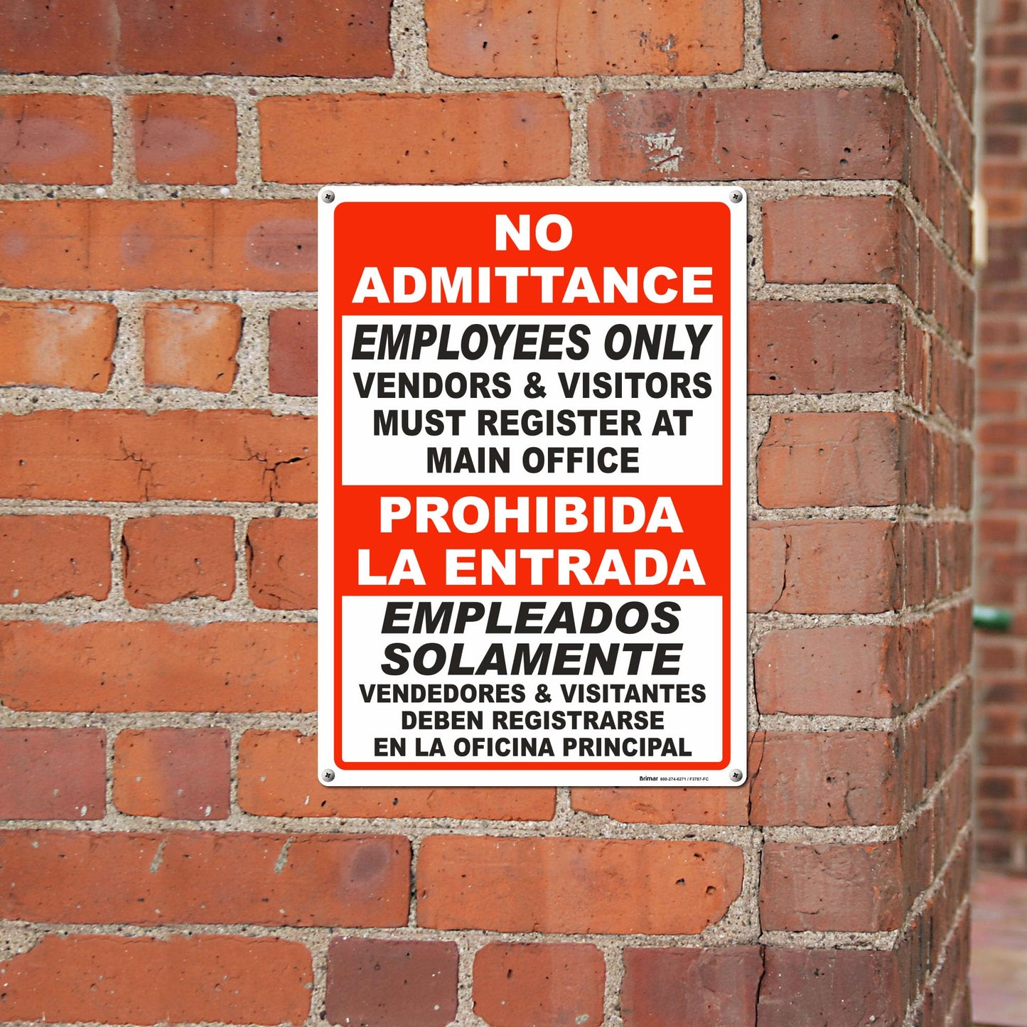 Brimar - 10" x 14" - Bilingual Vendors & Visitors Must Register Sign - .040″ Rust-Free Aluminum - High Visibility - Easy Installation