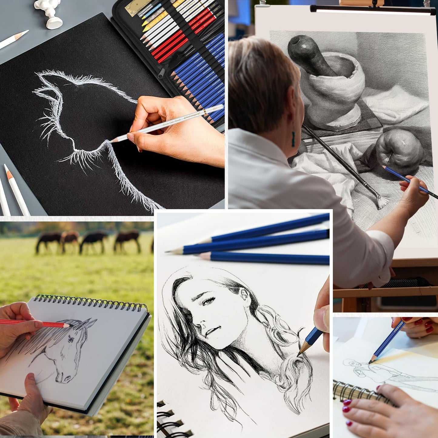 Daerthotk 53 PCS Drawing Kit Sketching Pencil Set, Sketch Pencils Art Supplies with Graphite, Charcoal, Blending Tools, Drawing Pencils for Artists Adults Beginner Family Friends