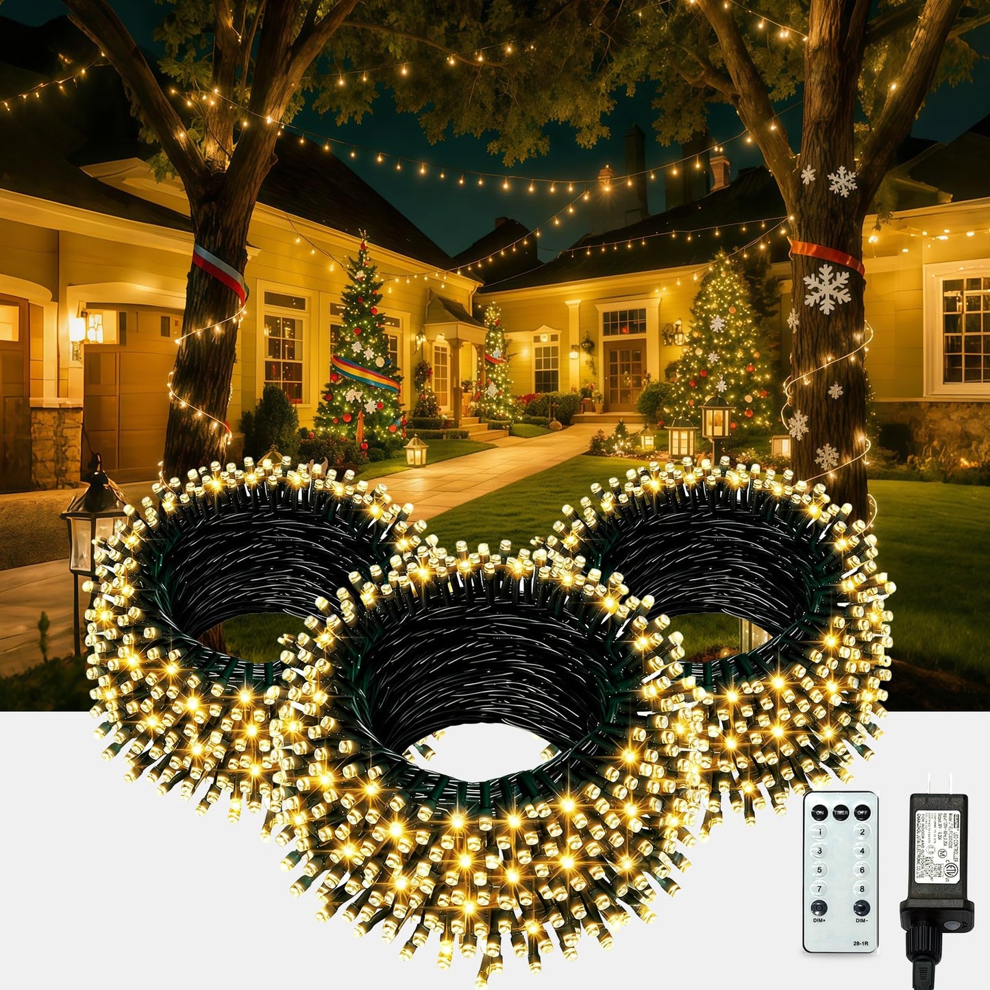 AHAWILL Warm White Christmas Lights Outdoor,166FT 500LED String Lights with 8 Modes,Christmas Tree Lights Indoor Plug in,Waterproof Twinkle Fairy Lights for Party,Classroom,Home Decor