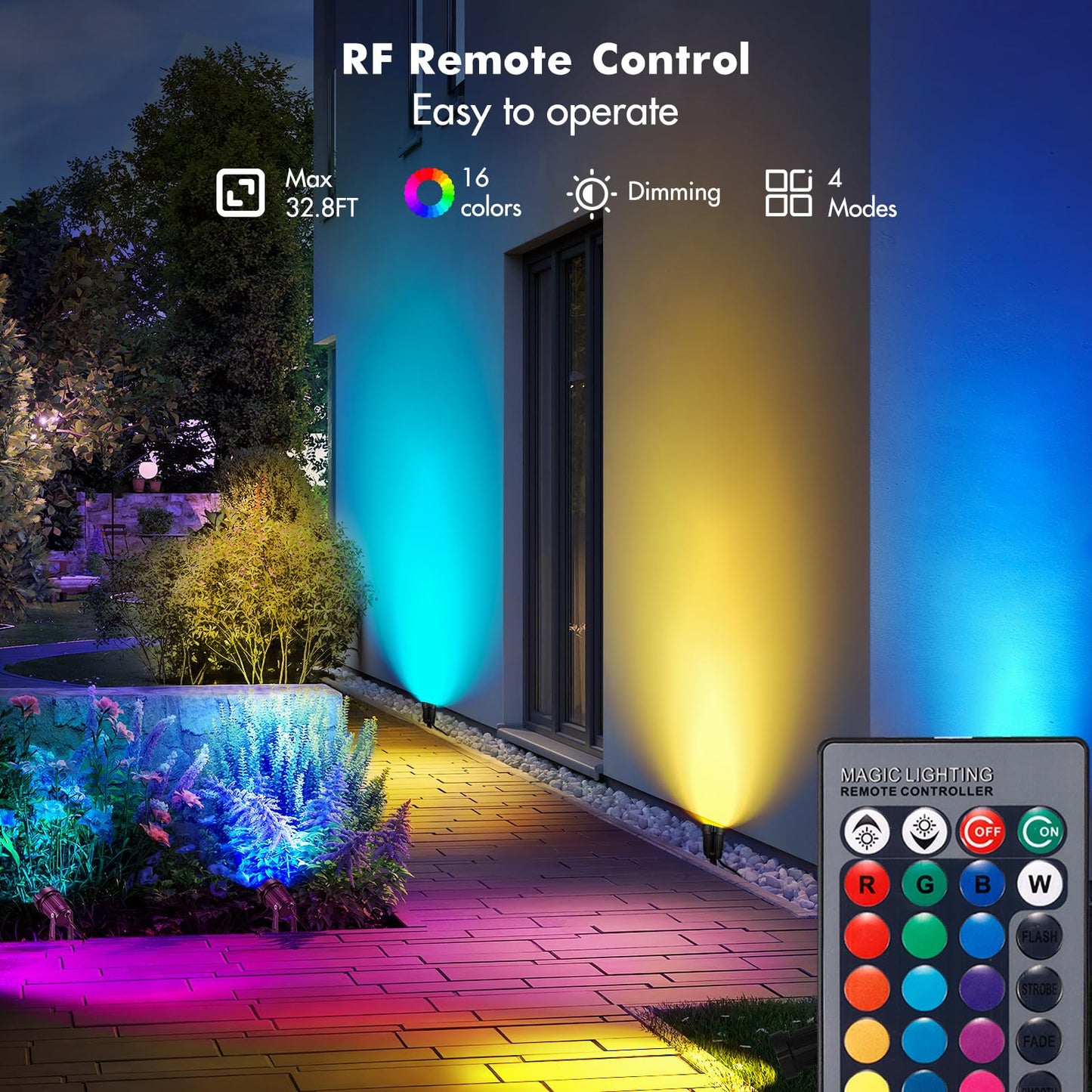 LemonBest Landscape Lighting - 6W RGB Color Changing Halloween Landscape Lights 120V Christmas Outdoor LED Spotlight with Remote Control Waterproof Spot Lights for Yard Garden Patio Driveway (1 Pack)