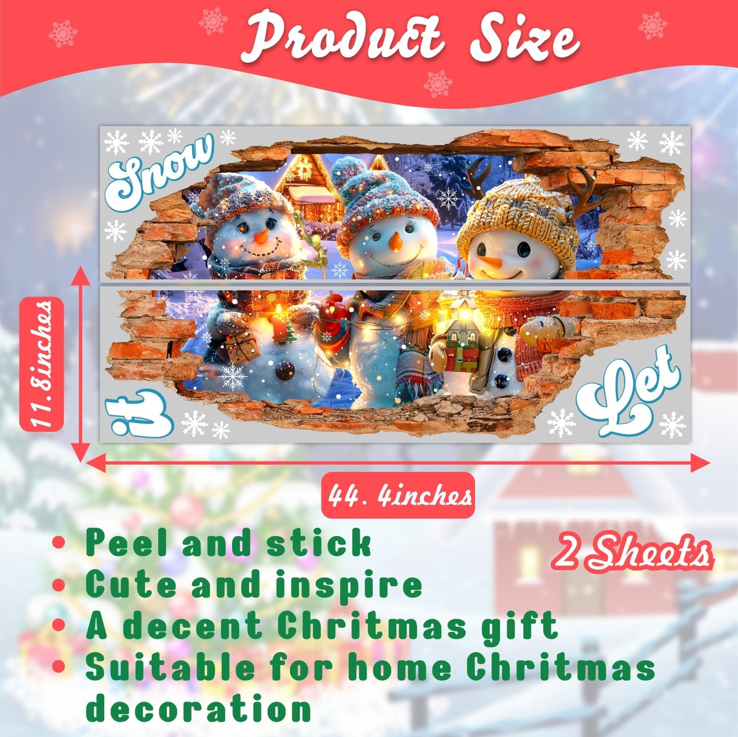 Christmas Wall Decals Cartoon Snowman Stickers Xmas Indoor Decoration Winter Holiday Broken Wall Decal Peel and Stick Merry Christmas Sticker Art Mural for 2026 New Year Living Room Party Supplies