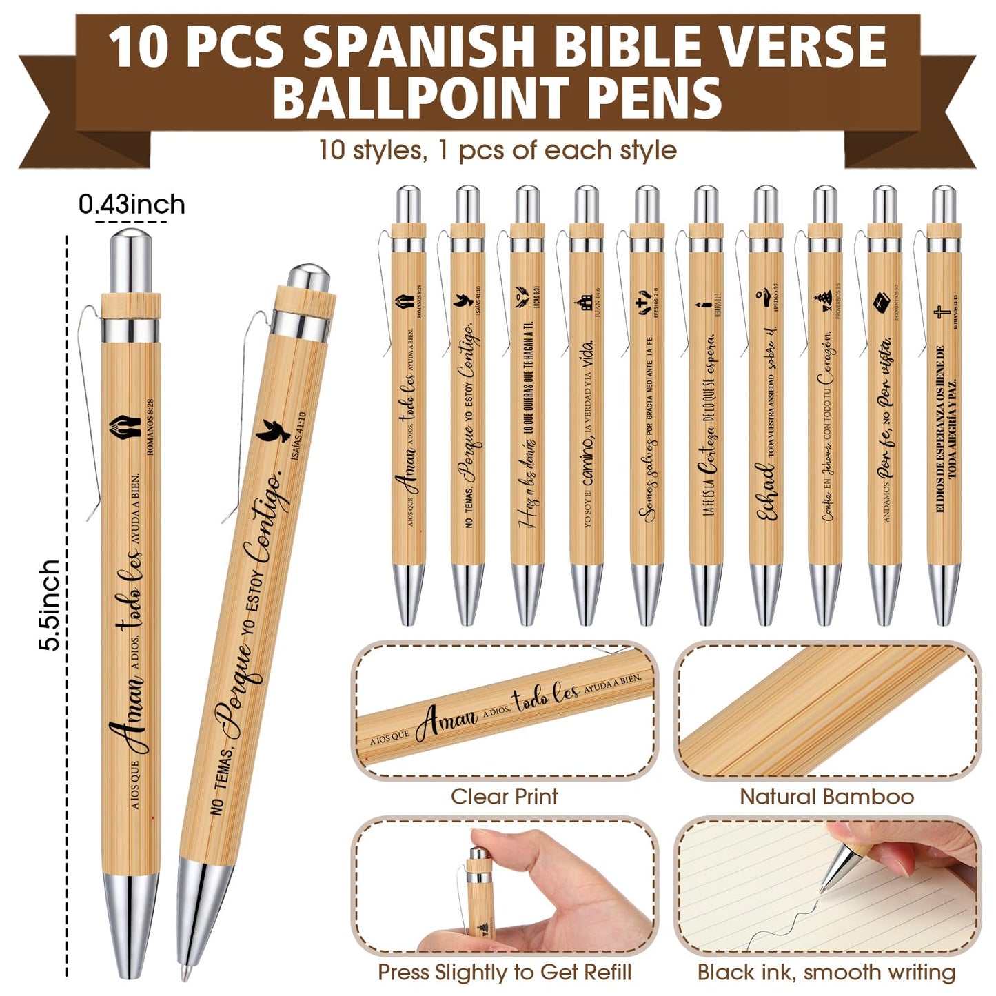 Resurhang 20 Pcs/10 Sets Regalos Cristianos En Español Spanish Christian Notebooks with Pen Spanish Religious Gift Bulk Motivational Journals Inspirational Pen Thank You Gift for Church (Kraft Color)