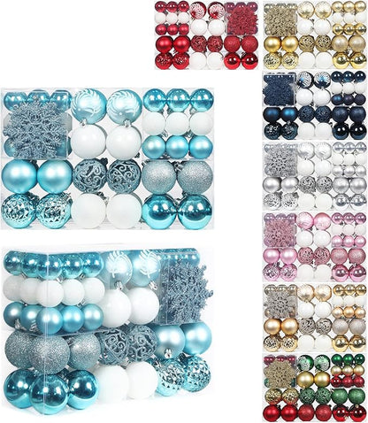 SY CRAFT 86 Pieces of Assorted Shatterproof Christmas Ball Snowflake Ornaments Seasonal Decorative Hanging Ornament Set with Hand-held Gift Package for Xmas Tree Decorations (Light Blue)