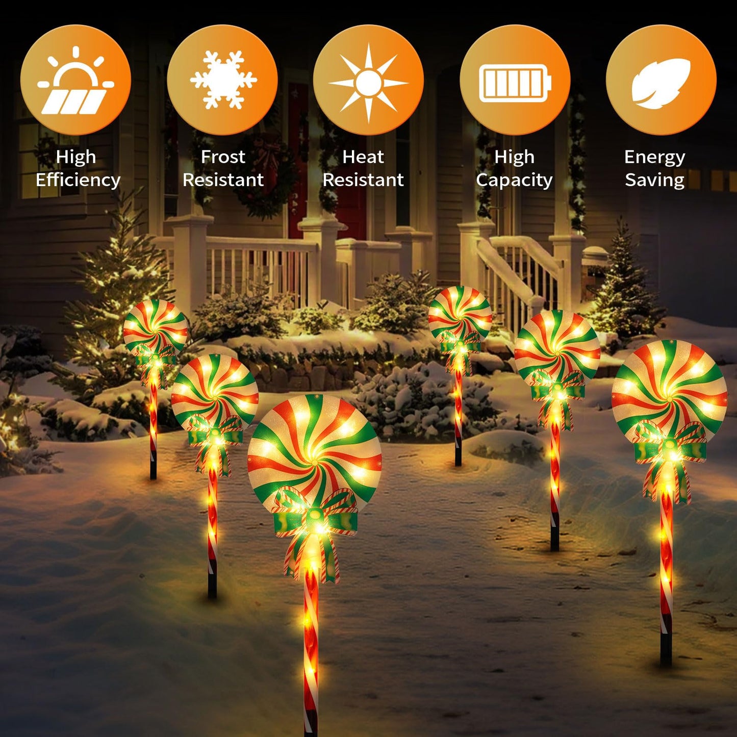 Set of 3 Solar Christmas Lights Decorations with 8 Lighting Modes, Solar Lollipop Pathway Stakes Lights, Outdoor Christmas Decor for Garden, Yard, Porch (Xmas Lollipop)