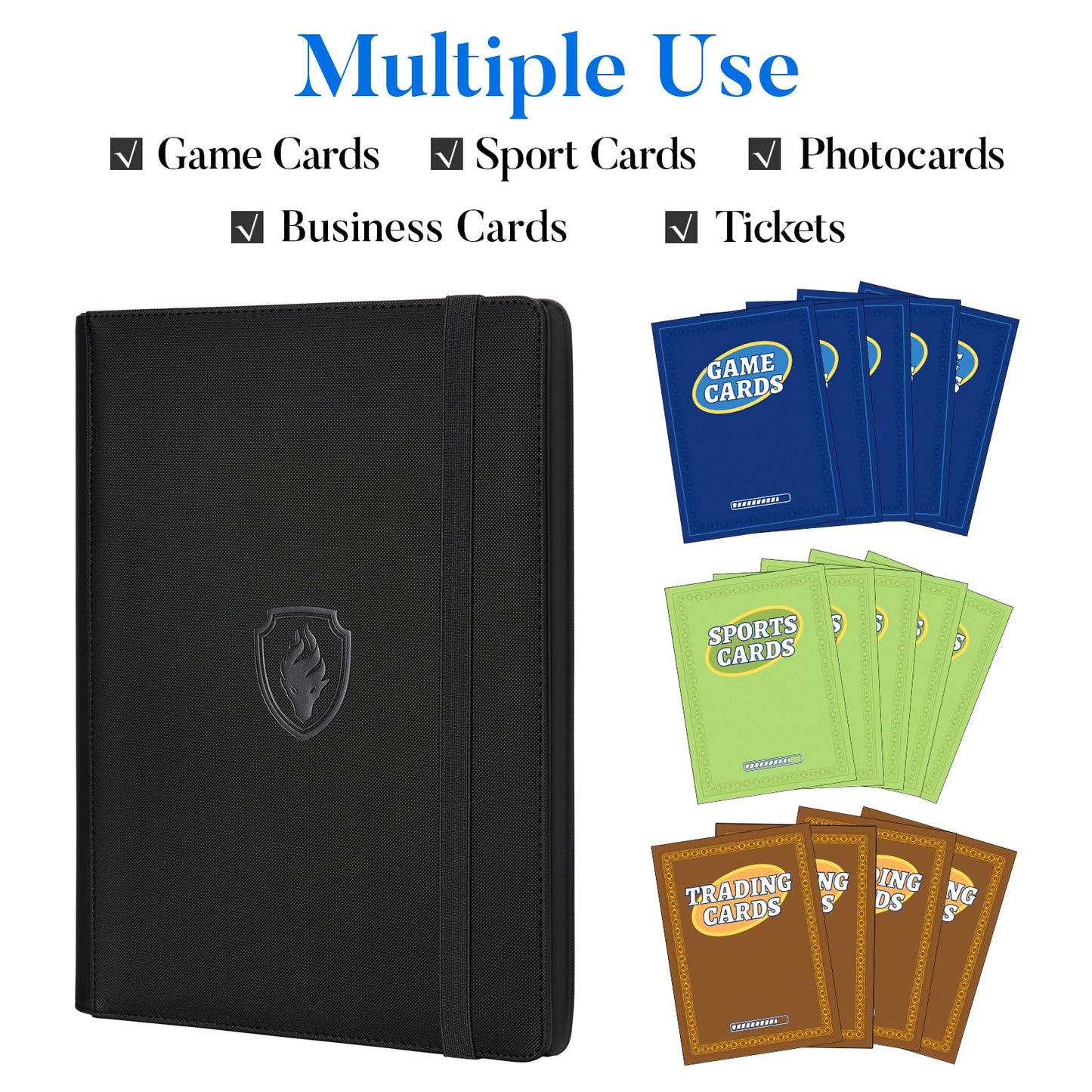 Premium 9 Pocket Card Binder for 360 Cards, Fabmaker PU Cover Trading Card Binder, Sturdy Card Collection Album, Sleek Card Holder Folders for Game Cards & Sports Cards, Black