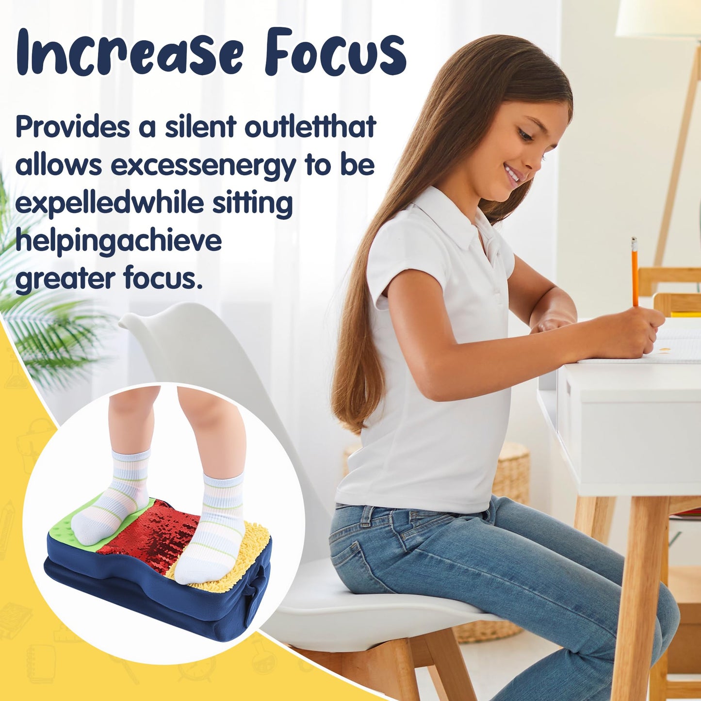 BALAPET Adjustable Height Wiggle Wobble Chair Feet, Egg Crate Foam Sensory Foot Cushion with Sequin Flip Fabric, Quietly Facilitates Movement to Help Improve Concentration in The Classroom,or at Home