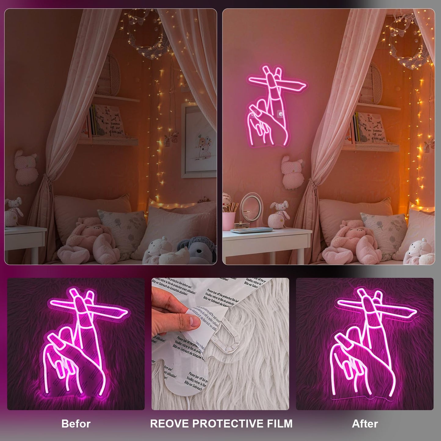 WLHOPE Pink Led Hand Neon Sign for Wall Decor Gesture USB Nail Hand Man Cave Neon Light Sign for Bedroom Home Bar Girls Room Nail Room Salon Party Decor Gift for Women