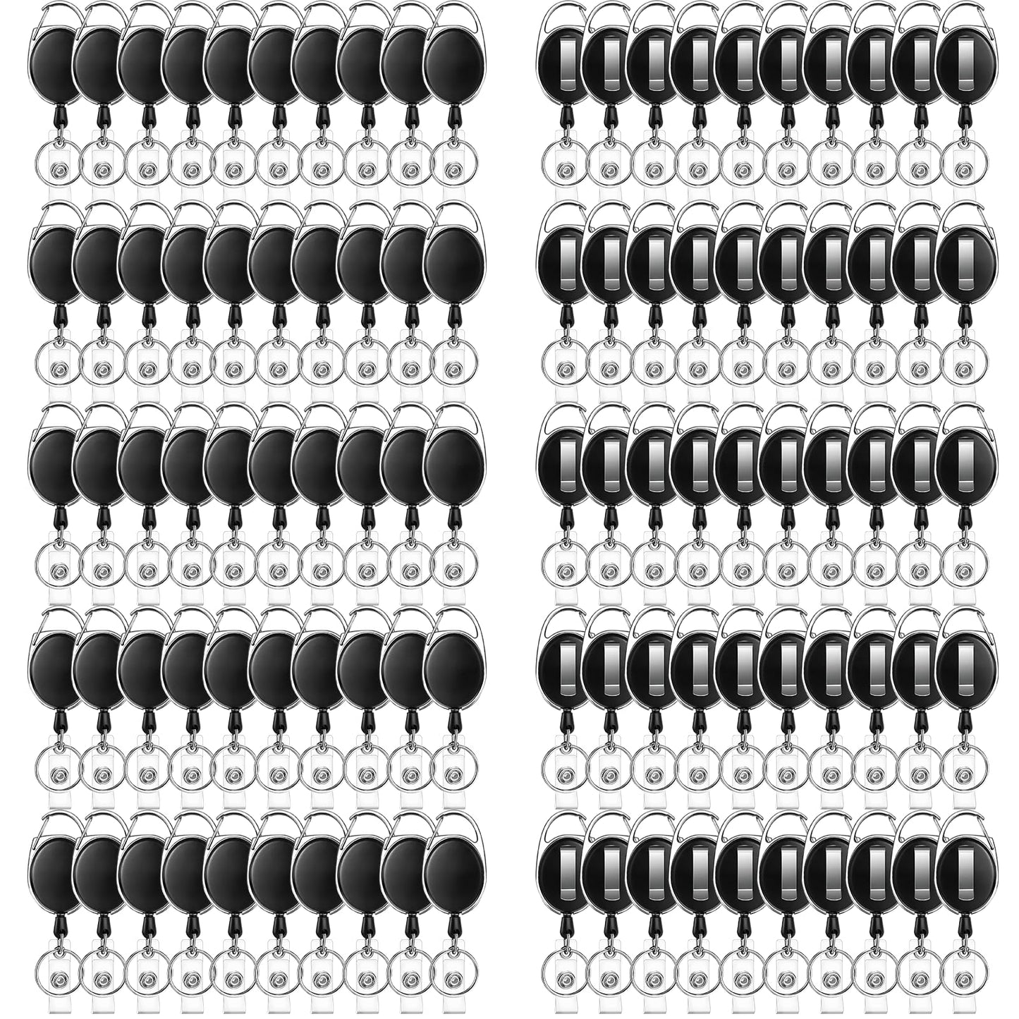 JEFURE 100 Pcs Badge Reel, ID Badge Holder Retractable Clip, Heavy Duty Keychain Badge Reel，Badge Clip, Bulk Lanyard for Wear Keys, ID Card, Name Hold