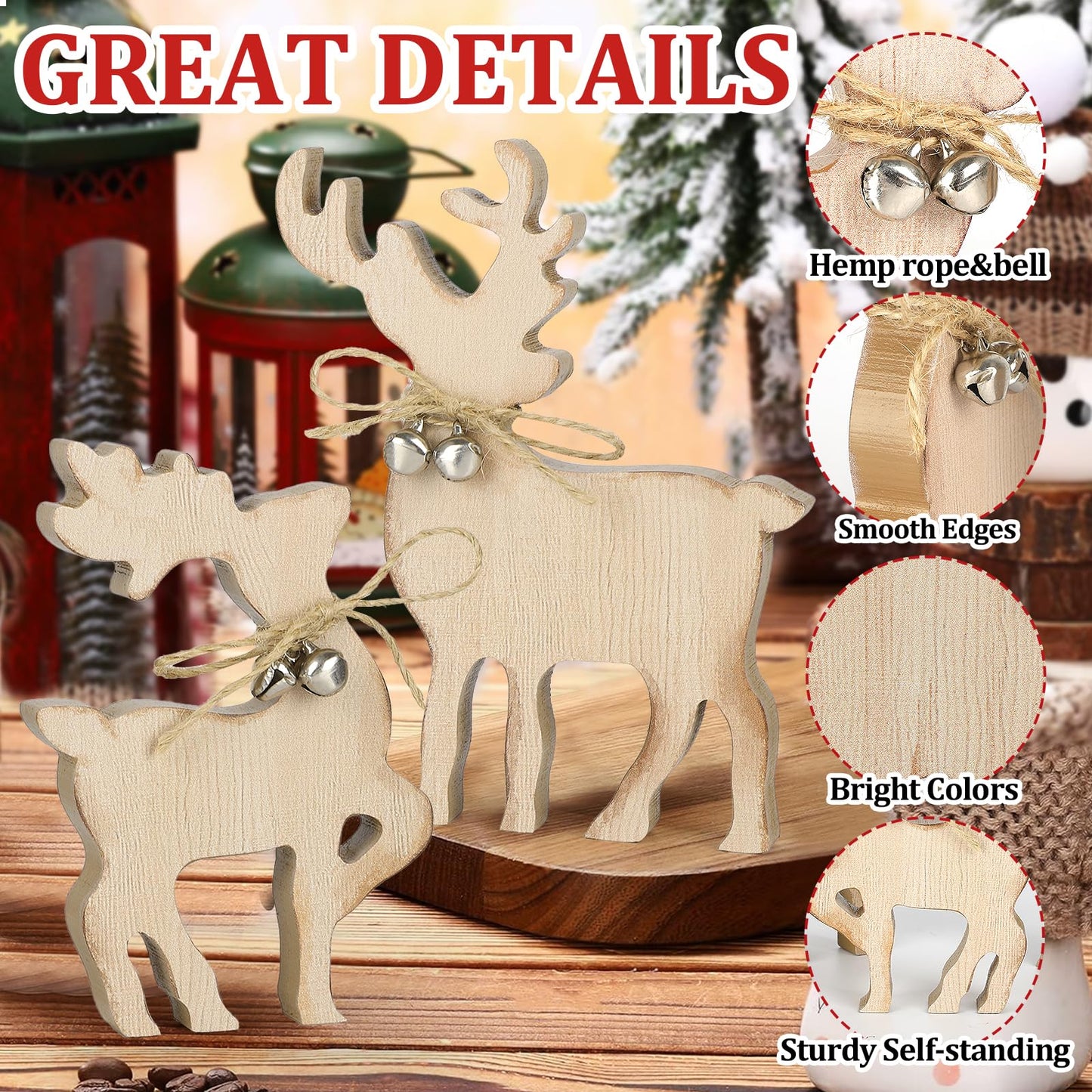 COCHIE Cute Christmas Tiered Tray Decor Indoor, Wooden Reindeer Christmas Tabletop Decorations and Xmas Tree Centerpiece, Reindeer Sign Standing Elk Decor for Home Party Decorations (Brown)