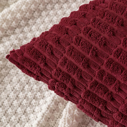 MIULEE Pack of 2 Burgundy Corduroy Decorative Pillow Covers 18x18 Inch Soft Boho Striped Throw Pillow Covers Modern Farmhouse Home Decor for Sofa Living Room Couch Bed