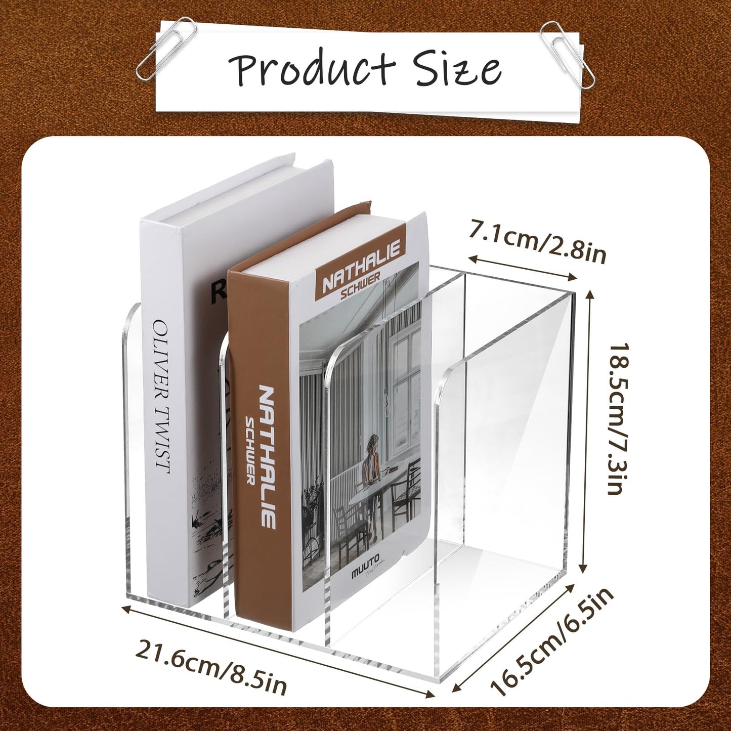 Oqqlin Acrylic Desk Organizer, Thickened Clear Magazine Holder with 3 Vertical Compartment Acrylic File Sorter Organizer for Office, Home, Classroom