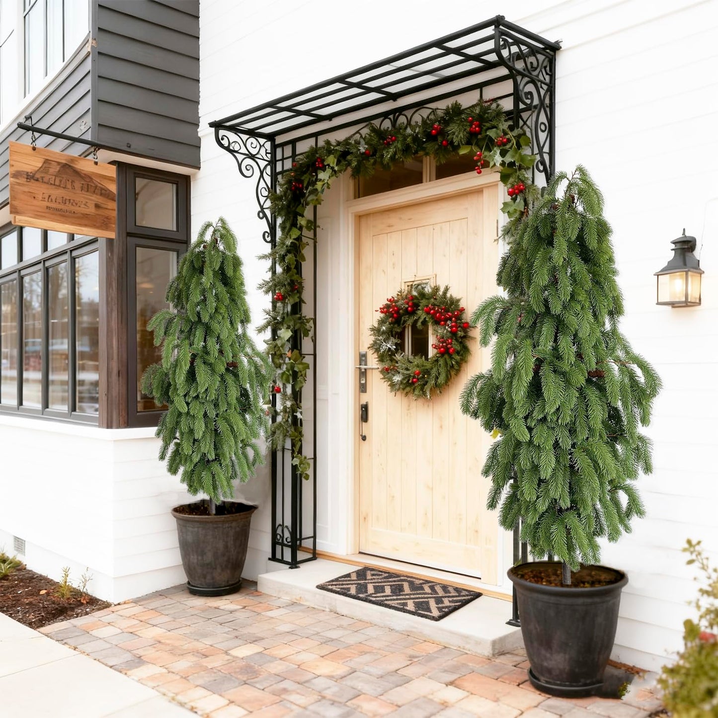 5FT Artificial Norfolk Pine Tree 1-Pack, Real Touch Faux Potted Plants in Black Pot, Fake Christmas Greenery for Indoor Outdoor Front Porch, Entryway, Year-Round Home Decor & Housewarming Gift