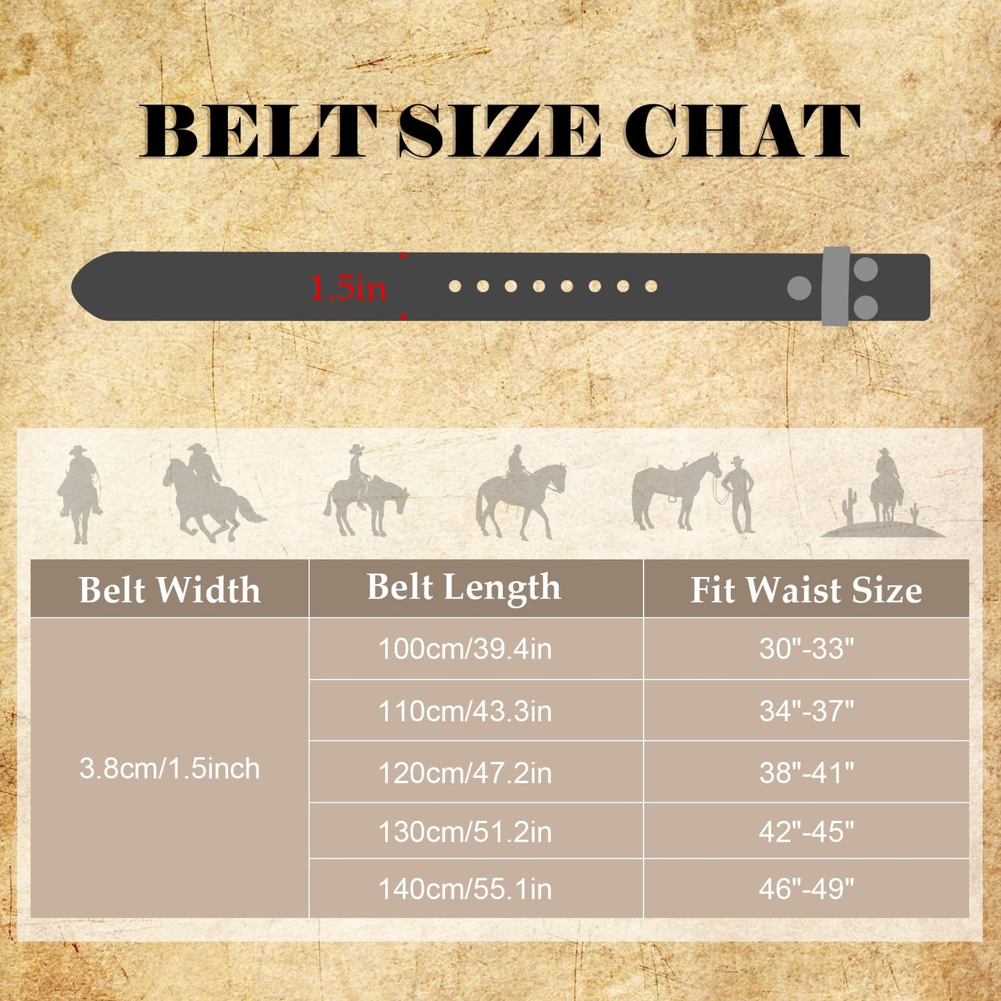 TRIWORKS Western Belt for Men without Buckle Cowboy Leather Belt Country Belt 1.5”Embossed Leather Belt Strap
