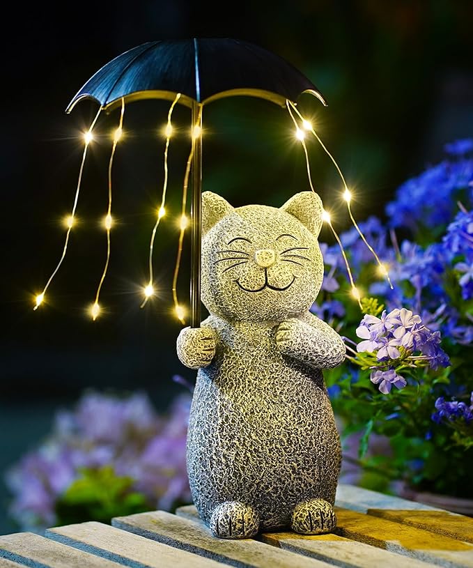 Qeeman Cat Garden Statue Outdoor: Outside Decor Yard Patio Balcony Landscaping Lawn Figurine Ornaments - Birthday Gifts for Mom Grandma Women Dad Lover Sister
